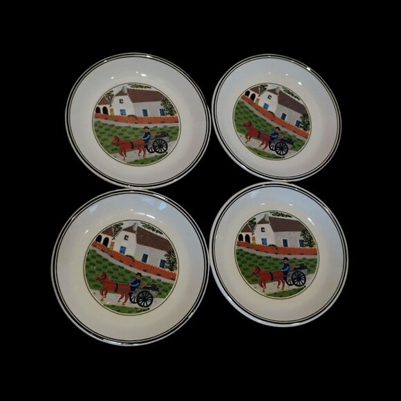 Villeroy & Boch Naif Horse and Buggy Small 5.5" Tidbit Cheese Plates Set of 4 - Picture 1 of 4